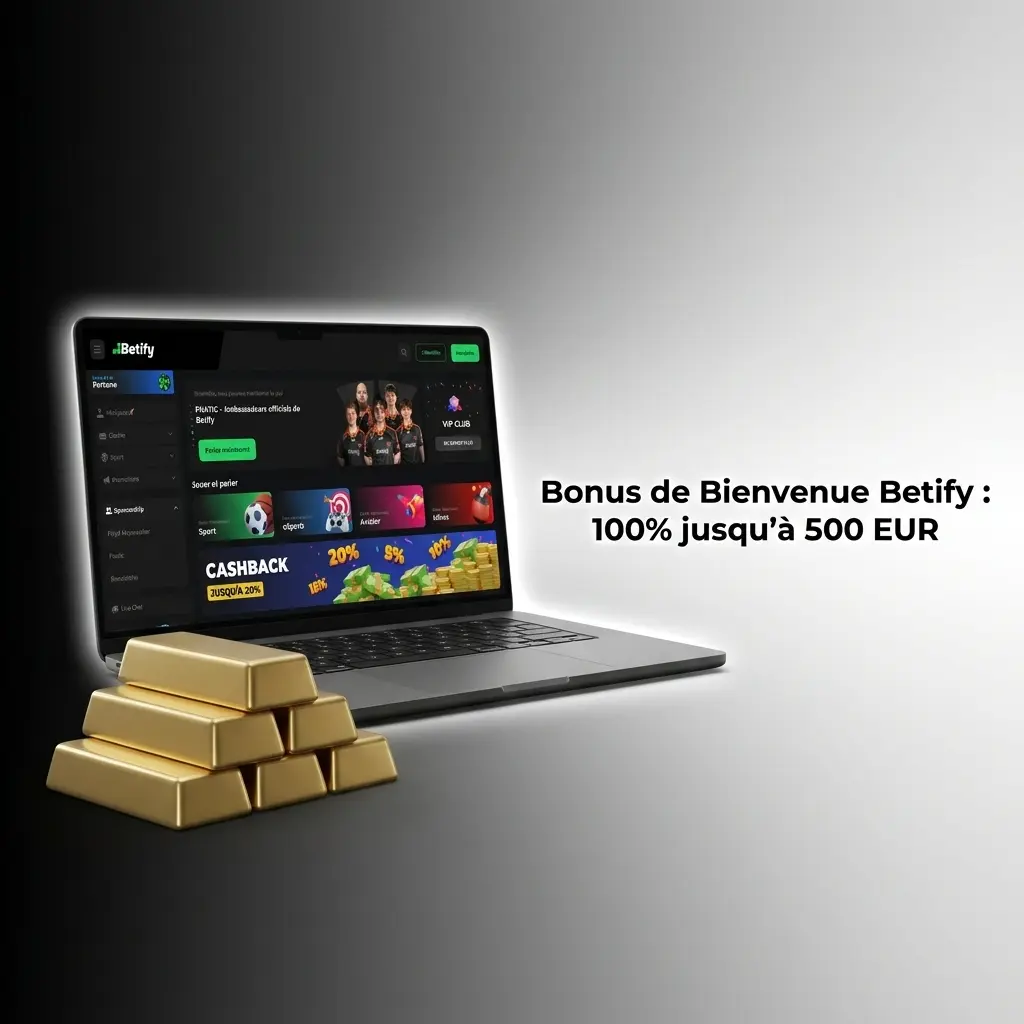 Bonus de bienvenue Betify : 100% jusqu'à 500 EUR sur le premier dépôt, casino ou paris sportifs au choix