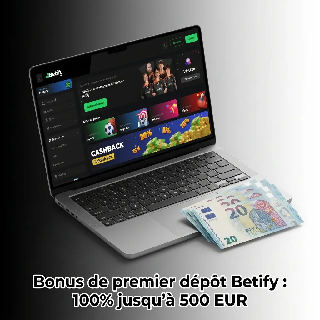 Bonus de premier dépôt Betify : 100% jusqu'à 500 EUR sur le casino, dépôt minimum 20 EUR sans code promo
