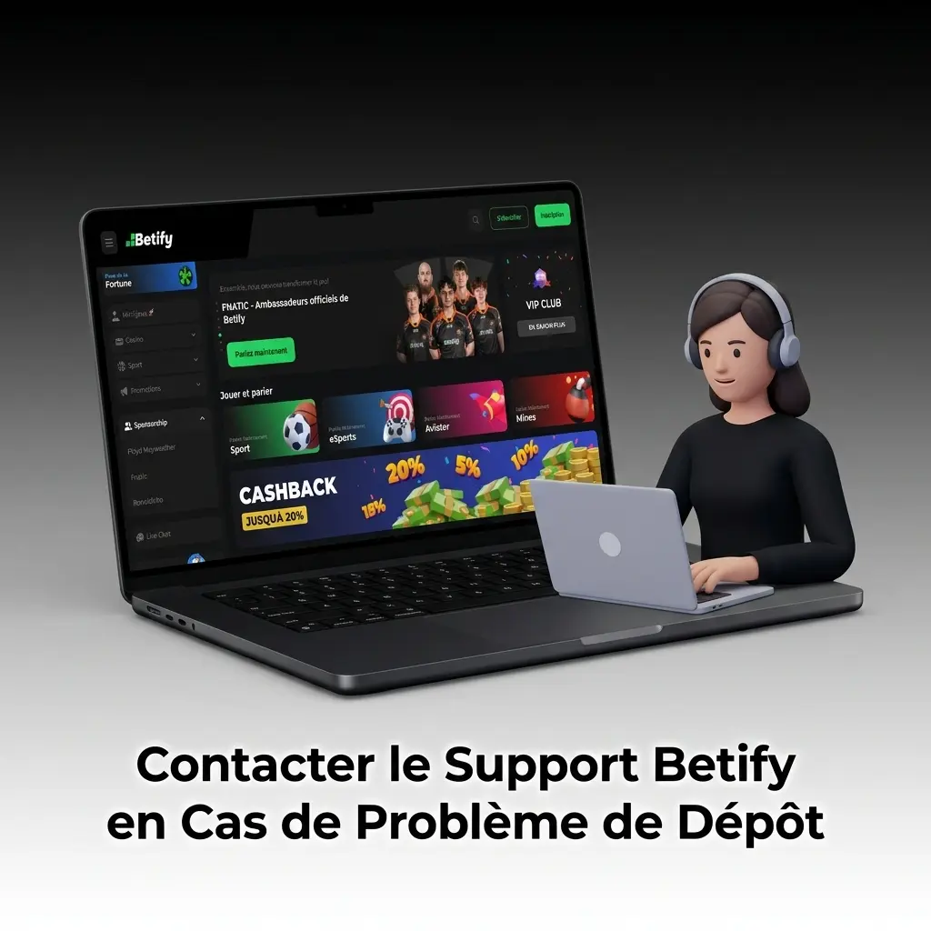 Contactez le support Betify par chat en direct, e-mail ou réseaux sociaux en cas de problème de dépôt sur votre compte.